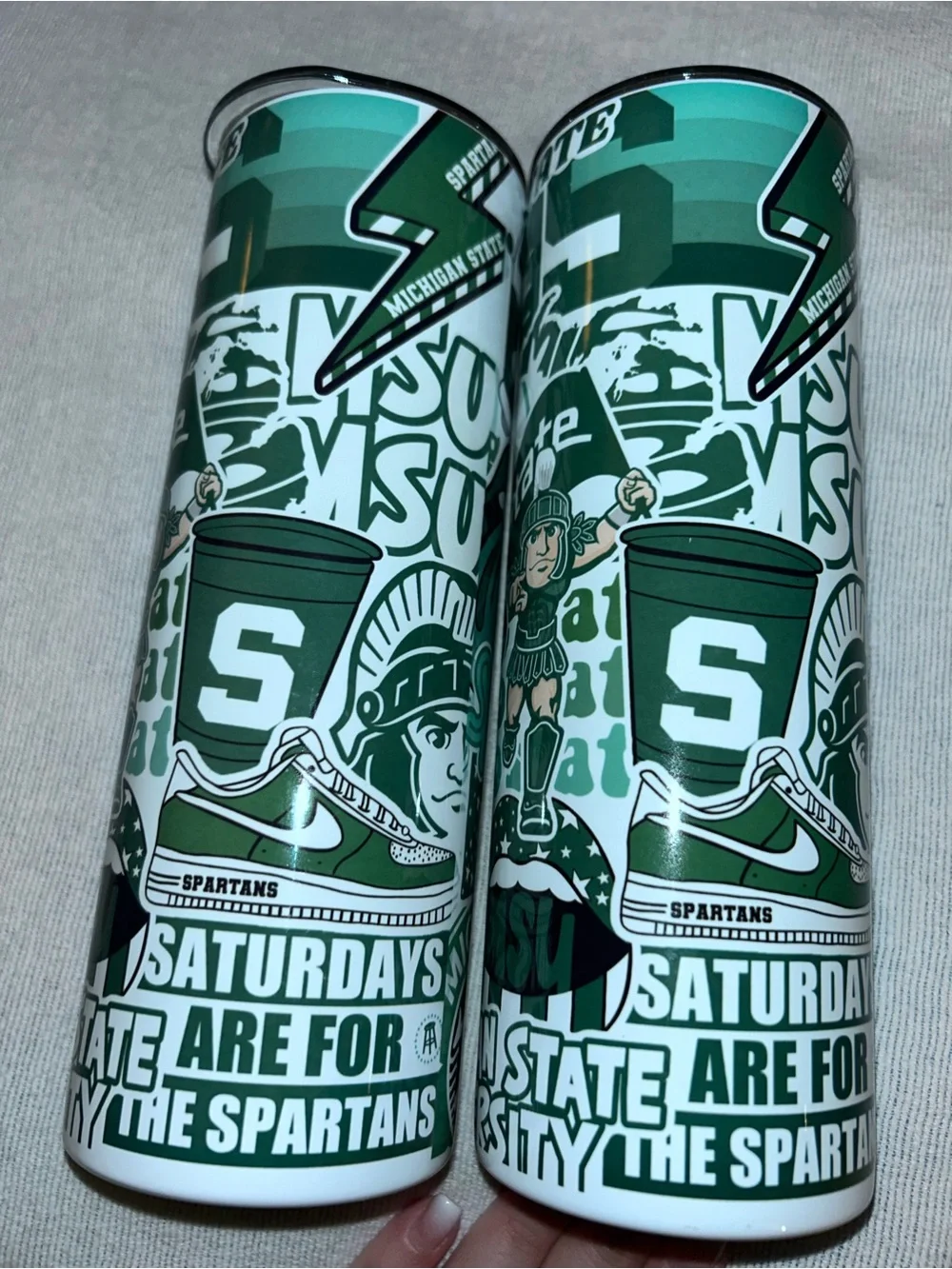 2 Michigan State Spartans 20 oz Skinny Tumblers Stainless Insulated MSU Gift